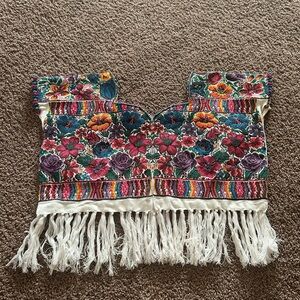 Floral Embroidered colorful huipil handmade knit poncho one size